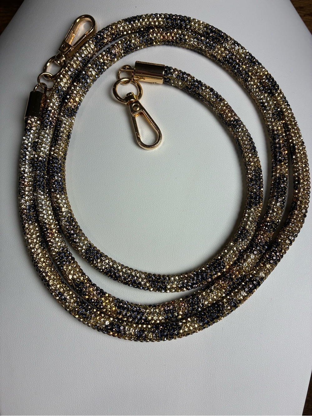 Gold and Black Sparkle Lanyard Crossbody Purse Strap with Lobster Clasps